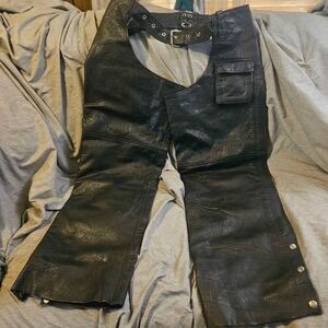 UNIK Leather Apparel Black Leather Motorcycle Chaps-Large (Modified Length)